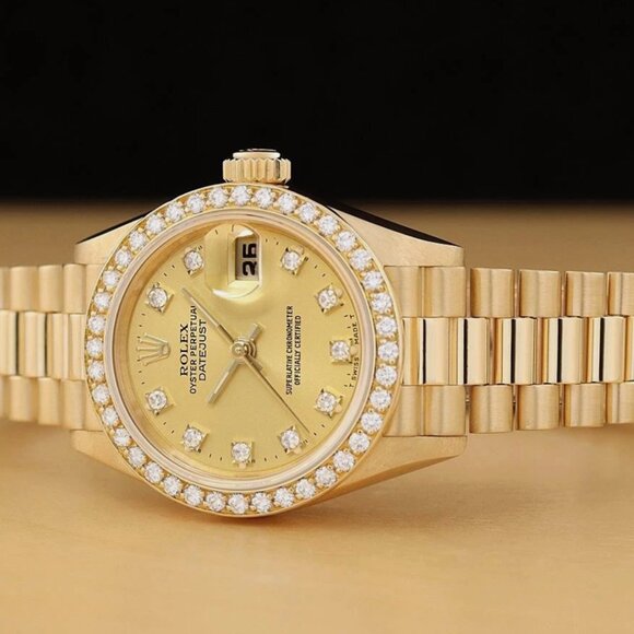ROLEX LADIES PRESIDENT FACTORY DIAMOND 18K YELLOW GOLD WATCH - Picture 3 of 8